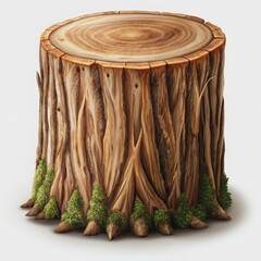 A intricately detailed stump log illustration with realistic textures and shadows, cut out with transparent background, perfect for graphic design and artwork compositions.