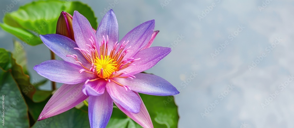 Aufkleber vibrant pink and purple lotus captured from above in a close up shot showcasing its simplicity and b