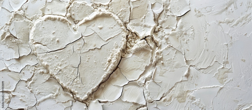Poster Minimal concept featuring a heart shaped abstract background with textured cracked dry flour ideal for a copy space image