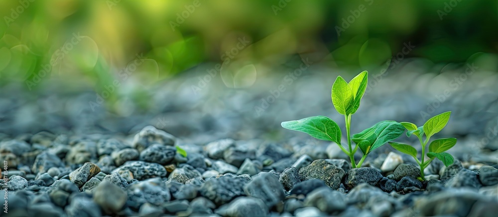 Aufkleber Green weeds emerging through a gravel surface symbolize survival Ideal for text the copy space image captures this concept