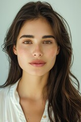 Naklejka premium A studio headshot portrait of a young woman in her mid-twenties with Cuban heritage. 