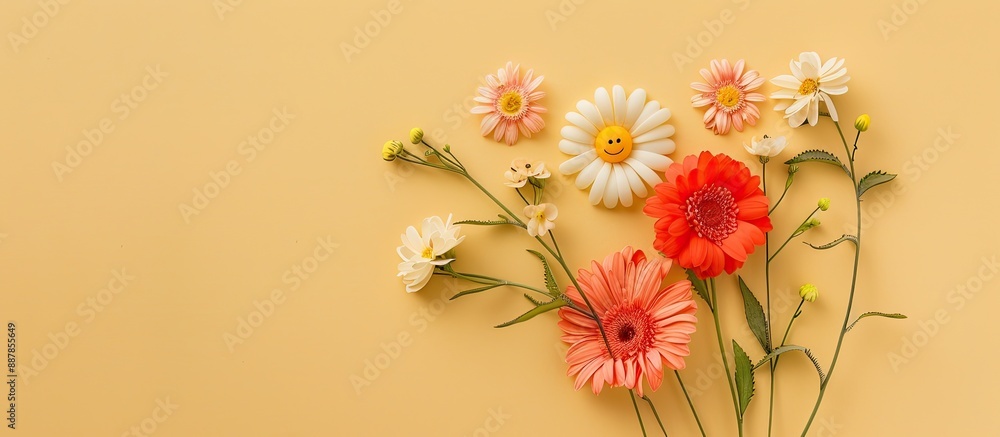 Poster a lovely handcrafted martisor featuring flowers a petal and a smiley face is centrally positioned on