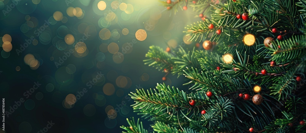 Poster christmas card background featuring festive christmas tree branches with copy space image
