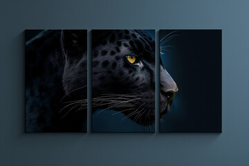 set of three abstract posters with black Panther art,  panther banner, wild animal artwork