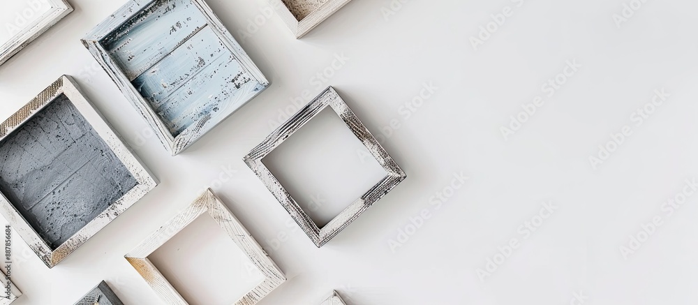 Poster View from above of square frames on a white surface with available copy space image