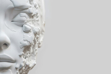 Obraz premium 3D Printed Human Face wallpaper concept design, 3D visionary Identity, 3D printed human face close up view, high technological 3D Print of human Face Closeup Detailed Isolation in a minimal Background