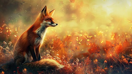 Beautiful fox in nature. Selective focus.