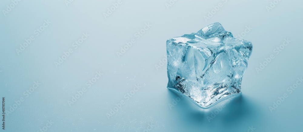 Poster A close up isolated image of a single ice cube with copy space for text