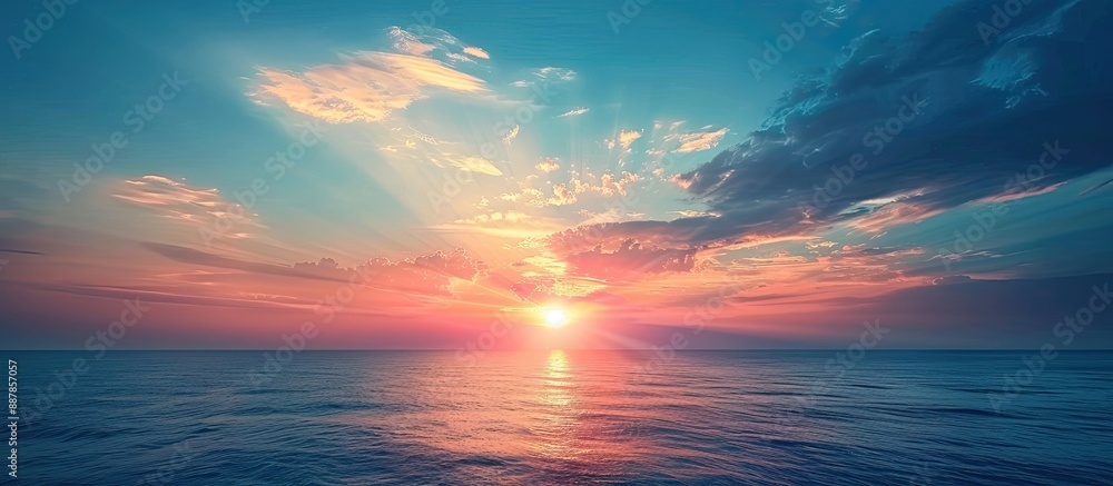 Poster a stunning blue and orange sky at sea is captured as a background for design with abundant copy spac