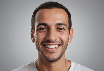 Obraz premium Portrait view of a regular happy smiling Tunisia man, ultra realistic, candid, social media, avatar image, plain solid background