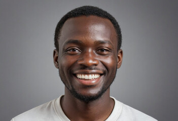 Obraz premium Portrait view of a regular happy smiling Uganda man, ultra realistic, candid, social media, avatar image, plain solid background