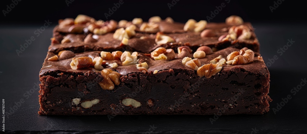 Poster Indulge in a decadent chocolate brownie with a sprinkling of nuts Enjoy this delightful chocolate treat with your tea or coffee made from a blend of sugar flour chocolate and eggs with a copy space im