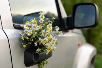 Flowers in car