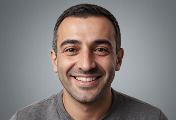 Fototapeta premium Portrait view of a regular happy smiling Armenia man, ultra realistic, candid, social media, avatar image, plain solid background