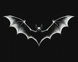 A minimalist design of a flying bat in silhouette, spread wings outstretched, set against a plain black background, perfect for tattoo inspiration or dark art fans.