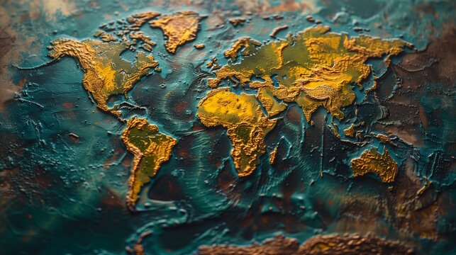 A global map depicting regions where CRISPR research is being conducted. The continents are outlined in gold on a dark blue background.