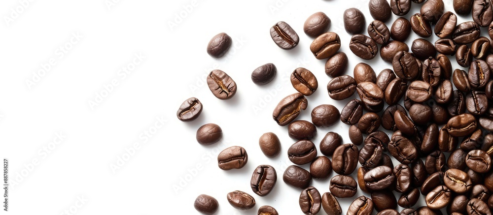 Fototapete White background with copy space image featuring coffee beans ideal for text placement within a coffee themed setting