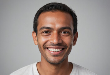 Obraz premium Portrait view of a regular happy smiling East Timor man, ultra realistic, candid, social media, avatar image, plain solid background