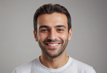 Fototapeta premium Portrait view of a regular happy smiling Lebanon man, ultra realistic, candid, social media, avatar image, plain solid background