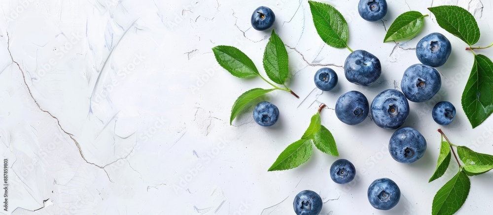 Poster blueberries showcased on a white backdrop with ample copy space for customization on the image
