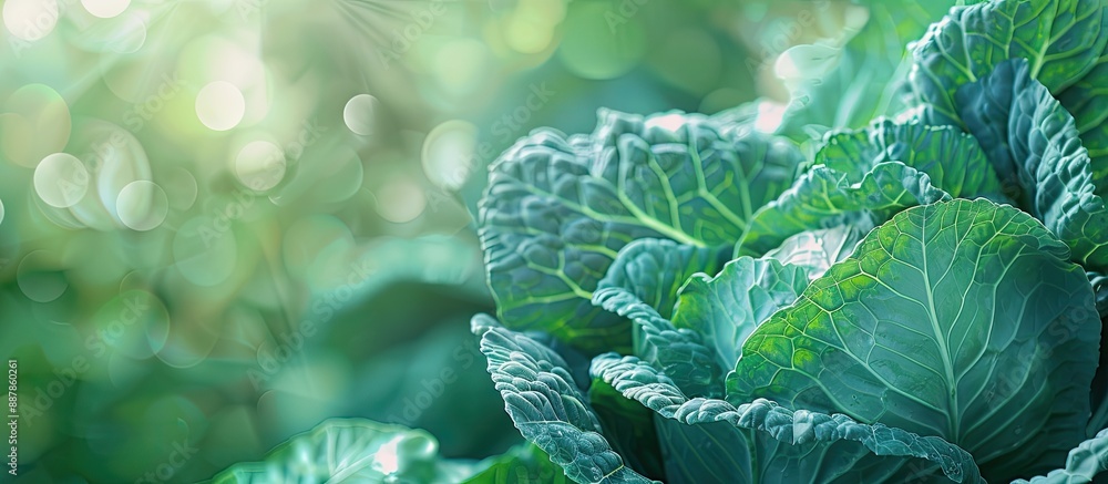 Poster cabbage close up on a green backdrop with copy space image available for text placement