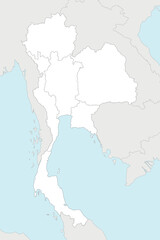 Vector blank map of Thailand with regions and administrative divisions, and neighbouring countries and territories. Editable and clearly labeled layers.
