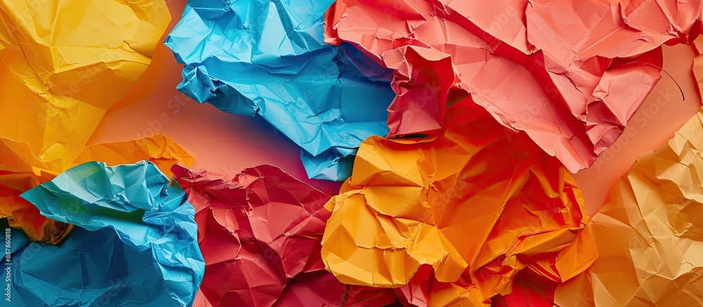 Aufkleber detailed close up shot of crumpled vibrant paper sheets with blank copy space image