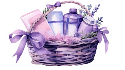 Obraz premium A basket with items for self-care, like soaps and scented lotions