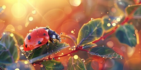 Ladybug on a plant leaf. Selective focus.