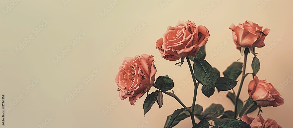 Aufkleber Retro themed arrangement featuring roses in a photo with empty space for text or design known as a copy space image