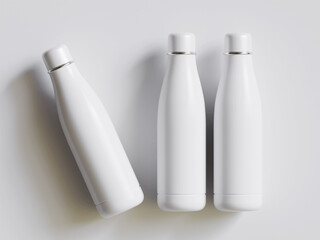 Water bottle Steel metal thermo flask, 3d render mockup. Reusable stainless steel sport bottle,...