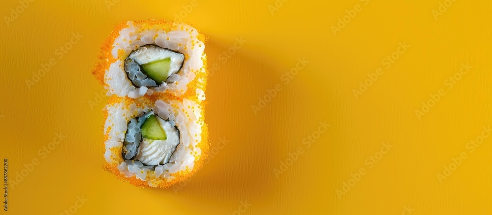 Leinwandbilder soft focused top view of a cushi roll adorned with cream cheese ideal for a copy space image