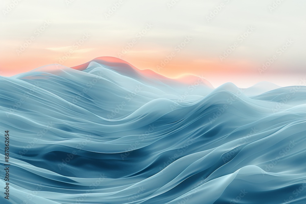 Poster abstract ocean waves in shades of blue, creating a fluid and dynamic visual effect with a sense of m