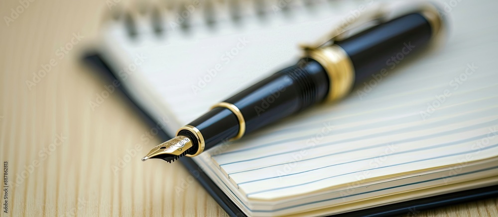 Poster A black pen placed on top of an open notebook with ample copy space image