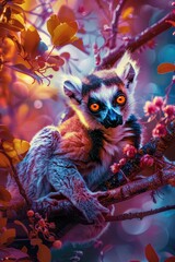 Fototapeta premium lemur on a beautiful nature background. Selective focus.