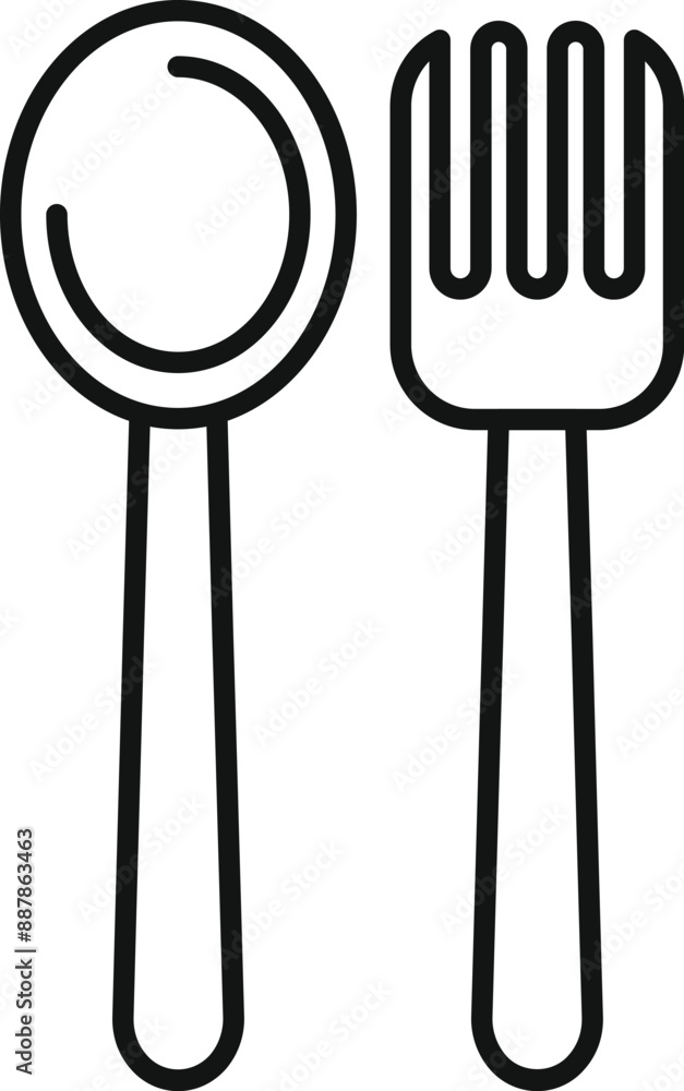Aufkleber simple line drawing of eating utensils representing a fork and spoon side by side