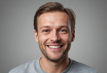 Obraz premium Portrait view of a regular happy smiling Sweden man, ultra realistic, candid, social media, avatar image, plain solid background