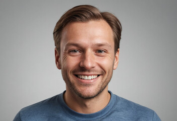 Obraz premium Portrait view of a regular happy smiling Sweden man, ultra realistic, candid, social media, avatar image, plain solid background