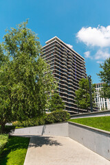 Fototapeta premium Bbuilding under construction near the embankment in Belgrade. Construction of luxury housing.