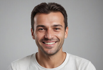 Fototapeta premium Portrait view of a regular happy smiling Albania man, ultra realistic, candid, social media, avatar image, plain solid background
