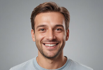 Fototapeta premium Portrait view of a regular happy smiling Austria man, ultra realistic, candid, social media, avatar image, plain solid background