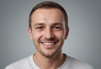 Obraz premium Portrait view of a regular happy smiling Belarus man, ultra realistic, candid, social media, avatar image, plain solid background