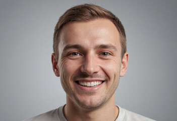 Obraz premium Portrait view of a regular happy smiling Belarus man, ultra realistic, candid, social media, avatar image, plain solid background
