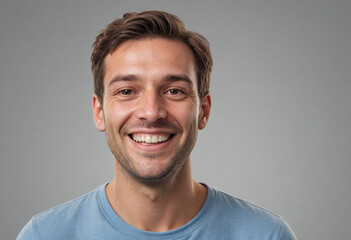 Fototapeta premium Portrait view of a regular happy smiling Belgium man, ultra realistic, candid, social media, avatar image, plain solid background