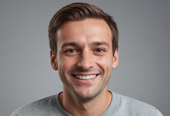 Fototapeta premium Portrait view of a regular happy smiling Belgium man, ultra realistic, candid, social media, avatar image, plain solid background