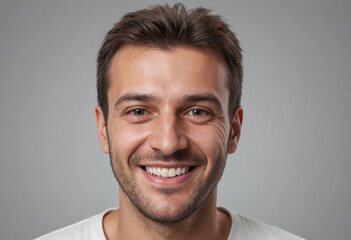 Fototapeta premium Portrait view of a regular happy smiling Bosnia and Herzegovina man, ultra realistic, candid, social media, avatar image, plain solid background
