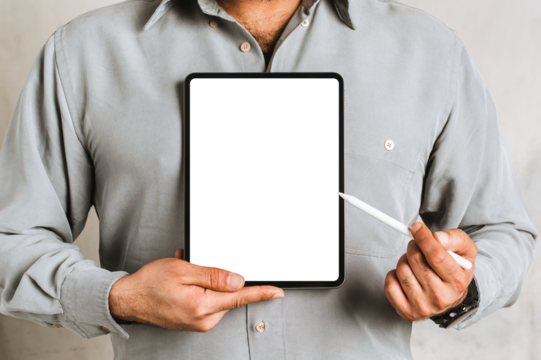 Businessman holding a digital tablet mockup