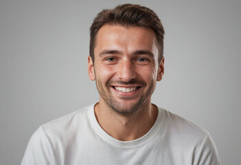 Obraz premium Portrait view of a regular happy smiling Croatia man, ultra realistic, candid, social media, avatar image, plain solid background