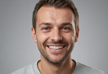 Fototapeta premium Portrait view of a regular happy smiling Czech Republic man, ultra realistic, candid, social media, avatar image, plain solid background