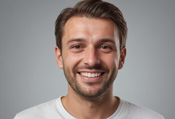 Obraz premium Portrait view of a regular happy smiling Czech Republic man, ultra realistic, candid, social media, avatar image, plain solid background